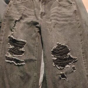 SHEIN Distressed Boot Cut Pants - Gray